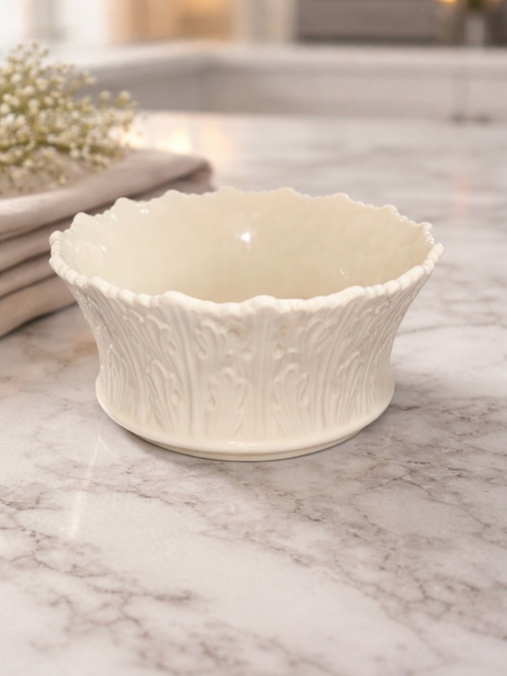 Lenox Ivory Woodland Scalloped Porcelain Bowl Vintage Cottagecore